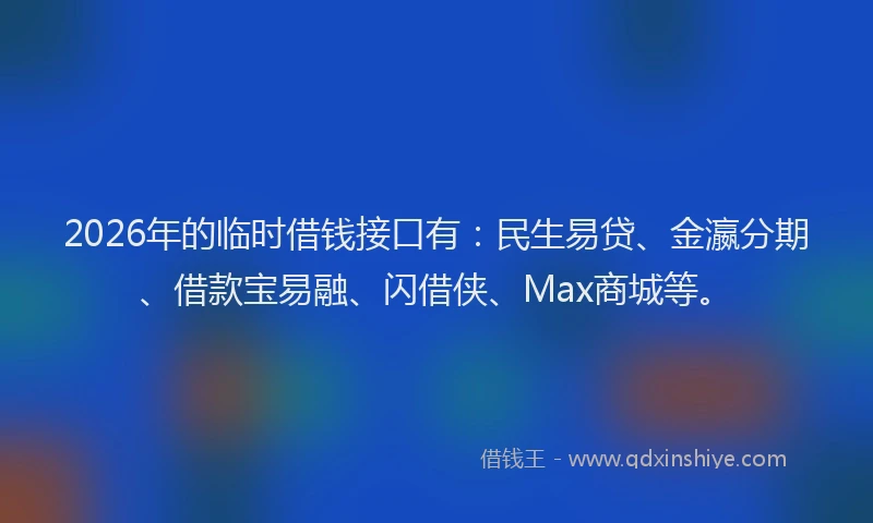2026年的临时借钱接口有：民生易贷、金瀛分期、借款宝易融、闪借侠、Max商城等。