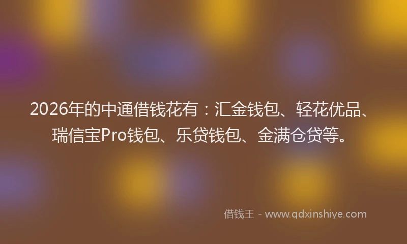 2026年的中通借钱花有：汇金钱包、轻花优品、瑞信宝Pro钱包、乐贷钱包、金满仓贷等。