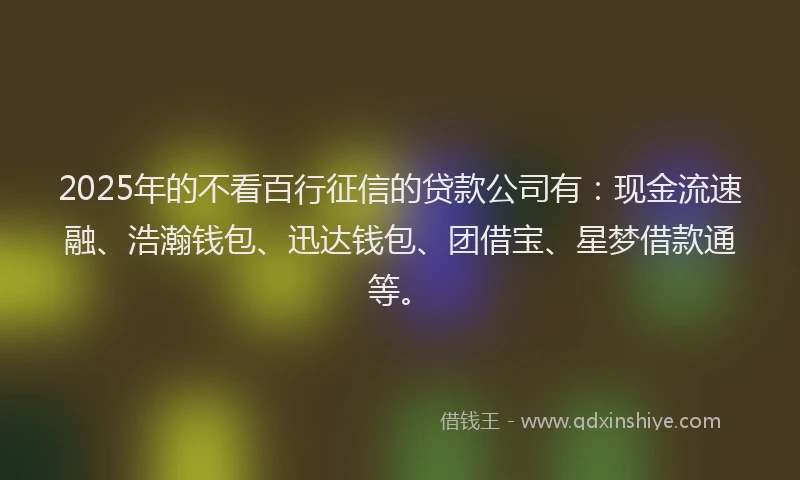 2025年的不看百行征信的贷款公司有：现金流速融、浩瀚钱包、迅达钱包、团借宝、星梦借款通等。