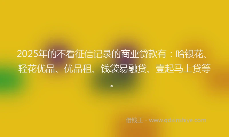 2025年的不看征信记录的商业贷款有:哈银花、轻花优品、优品租、钱袋易融贷、壹起马上贷等。
