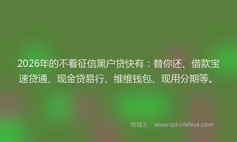 2026年的不看征信黑户贷快有：替你还、借款宝速贷通、现金贷易行、维维钱包、现用分期等。