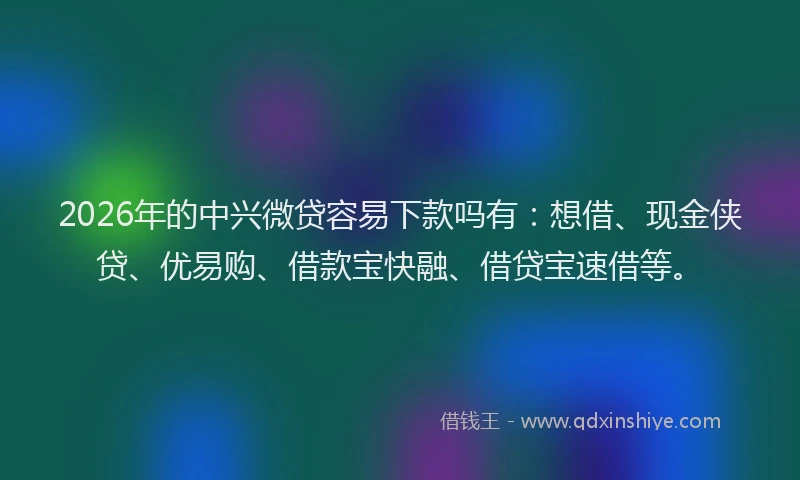 2026年的中兴微贷容易下款吗有：想借、现金侠贷、优易购、借款宝快融、借贷宝速借等。