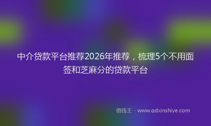 中介贷款平台推荐2026年推荐，梳理5个不用面签和芝麻分的贷款平台
