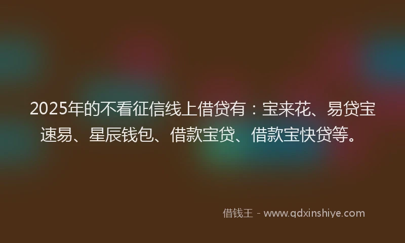 2025年的不看征信线上借贷有：宝来花、易贷宝速易、星辰钱包、借款宝贷、借款宝快贷等。