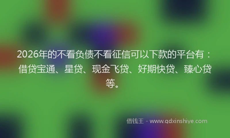 2026年的不看负债不看征信可以下款的平台有:借贷宝通、星贷、现金飞贷、好期快贷、臻心贷等。