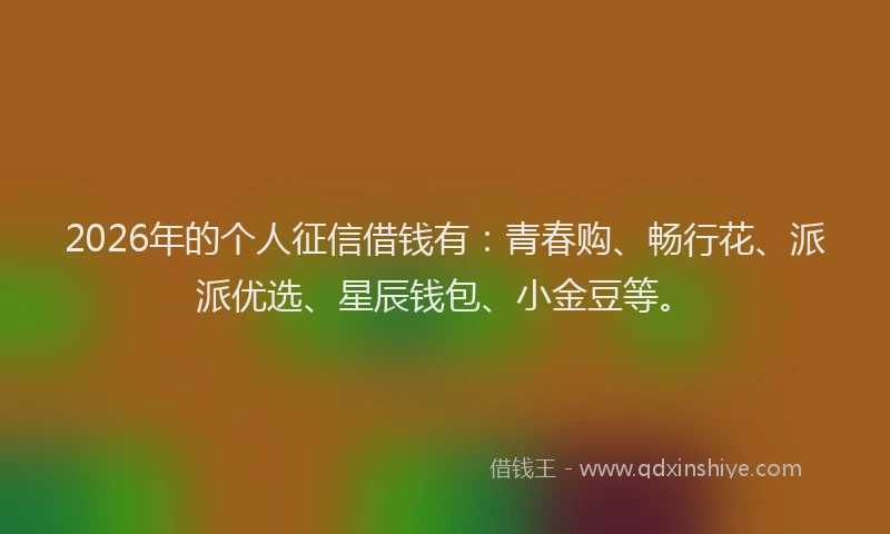 2026年的个人征信借钱有：青春购、畅行花、派派优选、星辰钱包、小金豆等。
