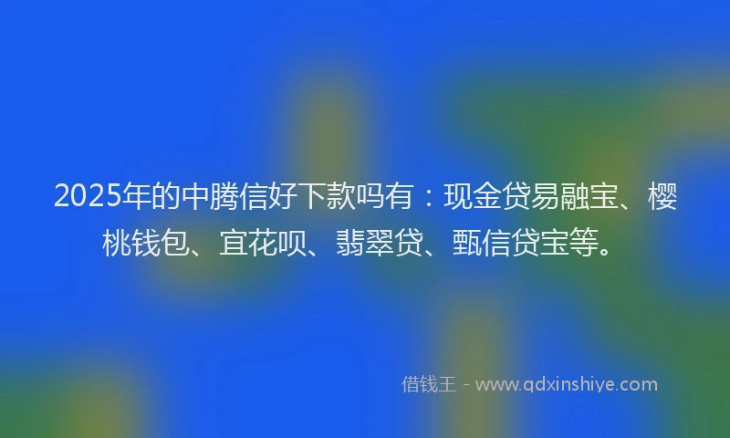 2025年的中腾信好下款吗有：现金贷易融宝、樱桃钱包、宜花呗、翡翠贷、甄信贷宝等。