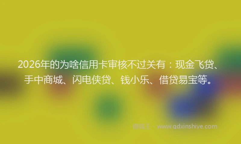 2026年的为啥信用卡审核不过关有:现金飞贷、手中商城、闪电侠贷、钱小乐、借贷易宝等。