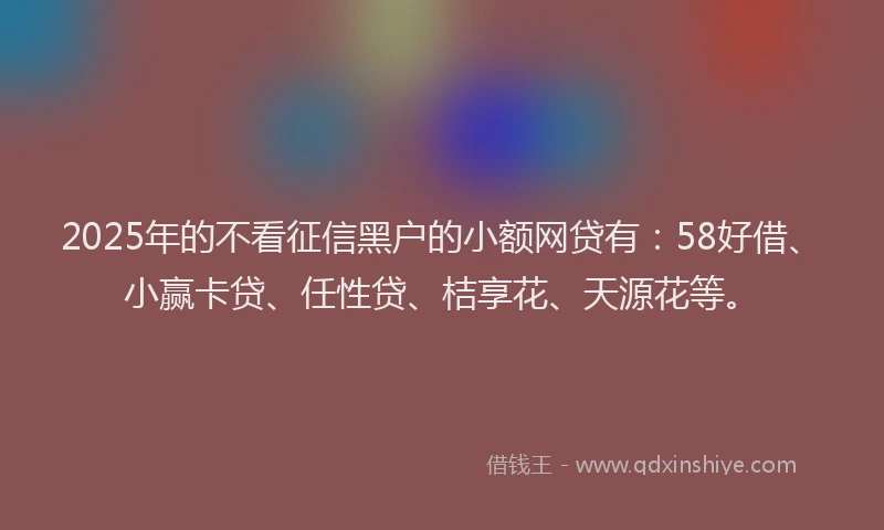2025年的不看征信黑户的小额网贷有:58好借、小赢卡贷、任性贷、桔享花、天源花等。