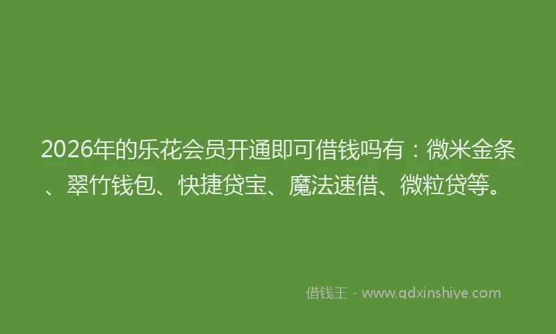 2026年的乐花会员开通即可借钱吗有：微米金条、翠竹钱包、快捷贷宝、魔法速借、微粒贷等。