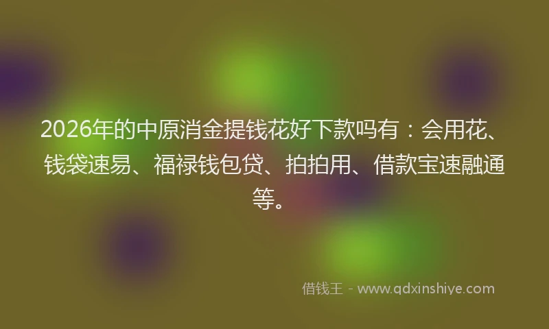 2026年的中原消金提钱花好下款吗有:会用花、钱袋速易、福禄钱包贷、拍拍用、借款宝速融通等。