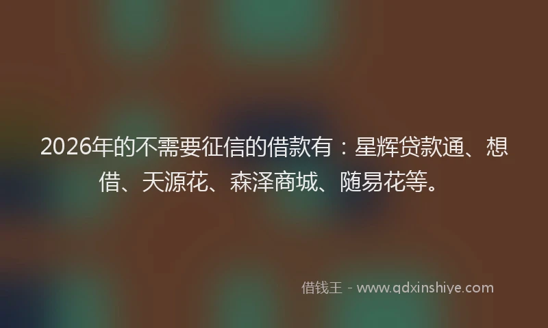 2026年的不需要征信的借款有:星辉贷款通、想借、天源花、森泽商城、随易花等。