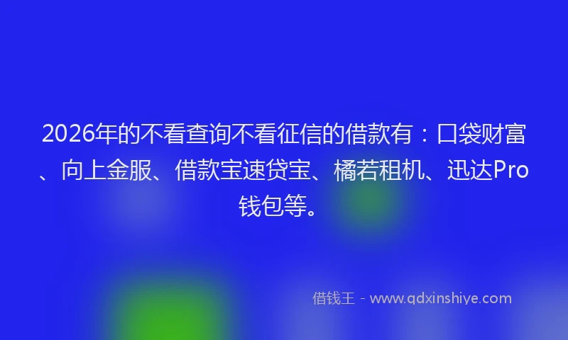 2026年的不看查询不看征信的借款有:口袋财富、向上金服、借款宝速贷宝、橘若租机、迅达Pro钱包等。