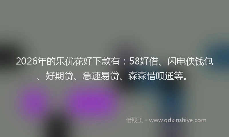 2026年的乐优花好下款有：58好借、闪电侠钱包、好期贷、急速易贷、森森借呗通等。
