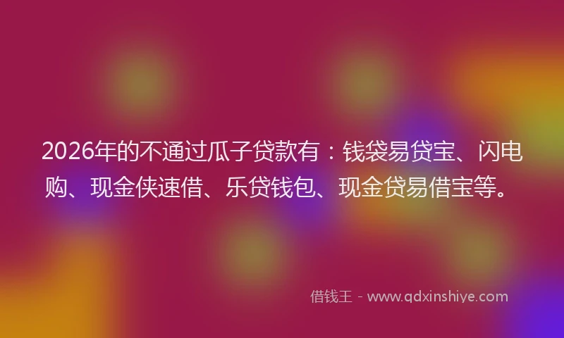 2026年的不通过瓜子贷款有:钱袋易贷宝、闪电购、现金侠速借、乐贷钱包、现金贷易借宝等。