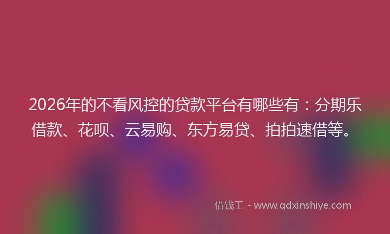 2026年的不看风控的贷款平台有哪些有:分期乐借款、花呗、云易购、东方易贷、拍拍速借等。