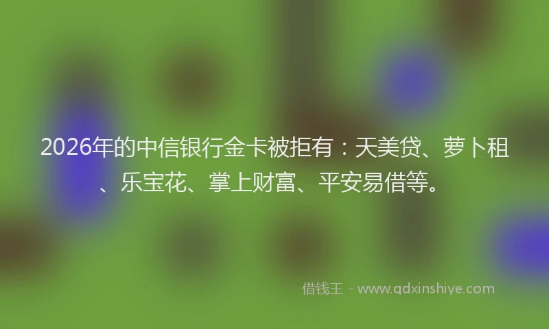 2026年的中信银行金卡被拒有：天美贷、萝卜租、乐宝花、掌上财富、平安易借等。