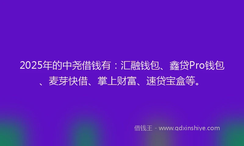 2025年的中尧借钱有：汇融钱包、鑫贷Pro钱包、麦芽快借、掌上财富、速贷宝盒等。