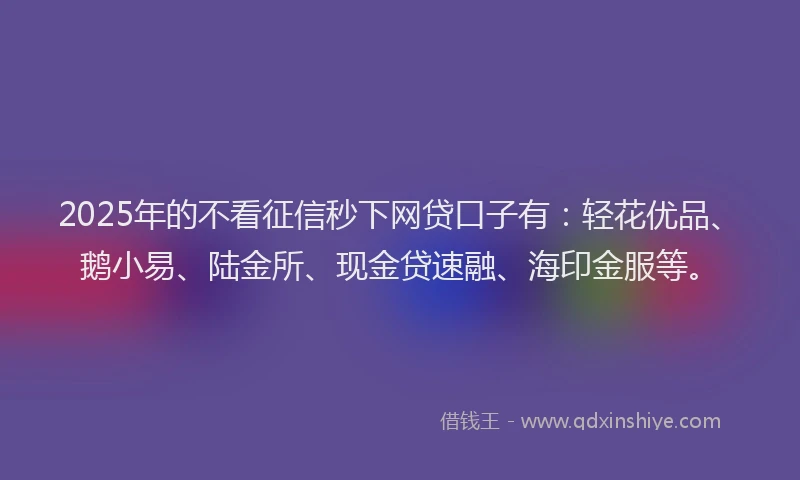 2025年的不看征信秒下网贷口子有：轻花优品、鹅小易、陆金所、现金贷速融、海印金服等。
