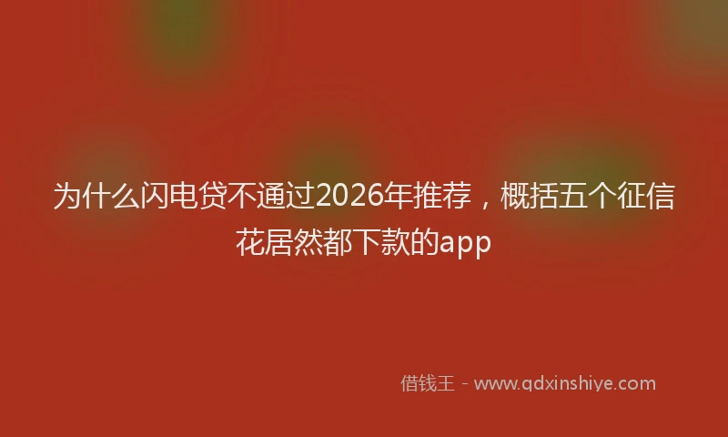 为什么闪电贷不通过2026年推荐，概括五个征信花居然都下款的app