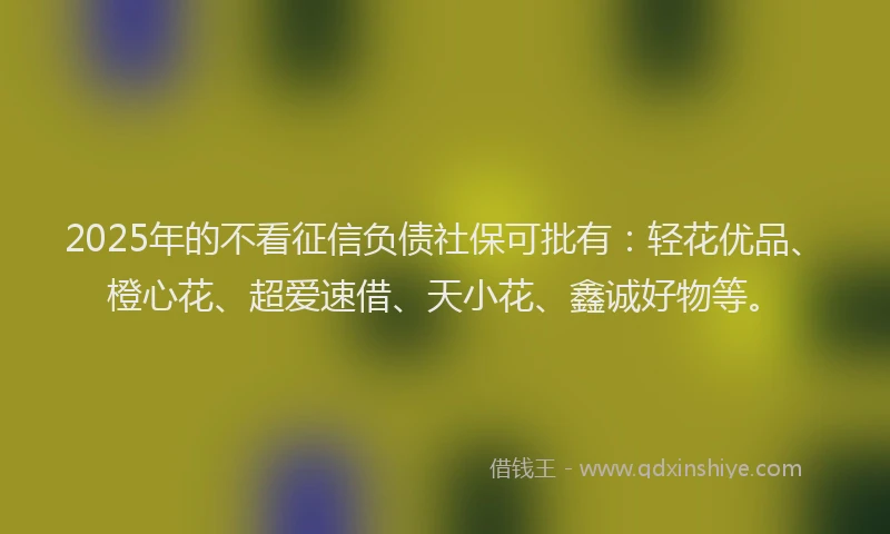 2025年的不看征信负债社保可批有：轻花优品、橙心花、超爱速借、天小花、鑫诚好物等。