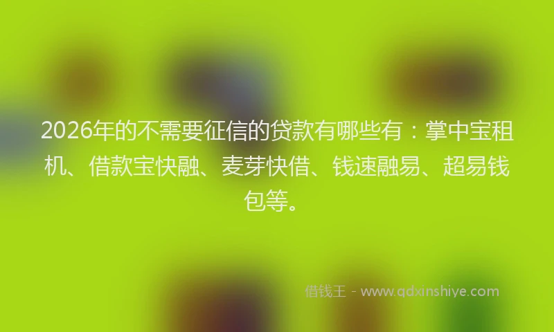 2026年的不需要征信的贷款有哪些有:掌中宝租机、借款宝快融、麦芽快借、钱速融易、超易钱包等。