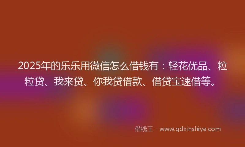 2025年的乐乐用微信怎么借钱有：轻花优品、粒粒贷、我来贷、你我贷借款、借贷宝速借等。