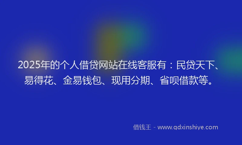 2025年的个人借贷网站在线客服有:民贷天下、易得花、金易钱包、现用分期、省呗借款等。