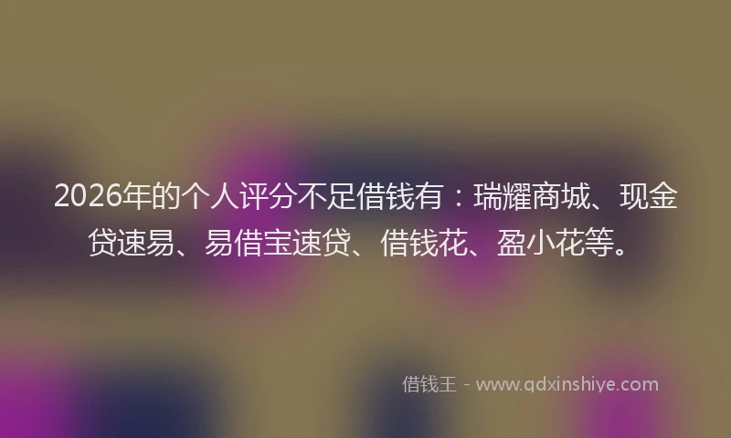 2026年的个人评分不足借钱有：瑞耀商城、现金贷速易、易借宝速贷、借钱花、盈小花等。