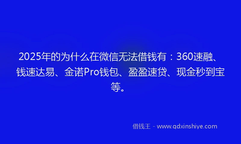 2025年的为什么在微信无法借钱有：360速融、钱速达易、金诺Pro钱包、盈盈速贷、现金秒到宝等。