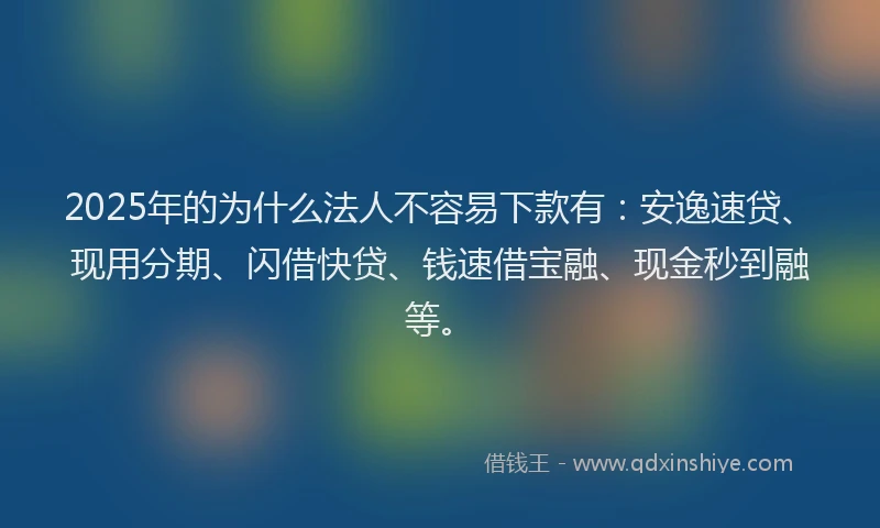 2025年的为什么法人不容易下款有：安逸速贷、现用分期、闪借快贷、钱速借宝融、现金秒到融等。