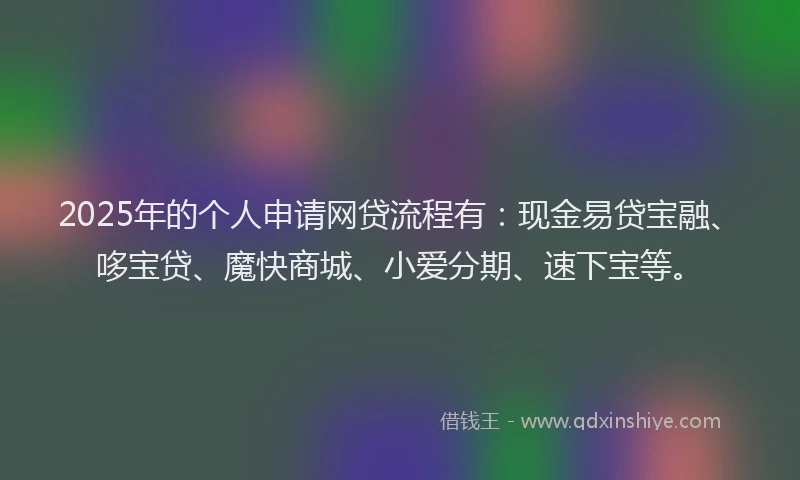 2025年的个人申请网贷流程有：现金易贷宝融、哆宝贷、魔快商城、小爱分期、速下宝等。
