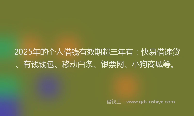 2025年的个人借钱有效期超三年有：快易借速贷、有钱钱包、移动白条、银票网、小狗商城等。