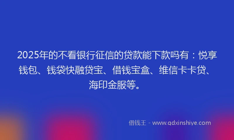 2025年的不看银行征信的贷款能下款吗有：悦享钱包、钱袋快融贷宝、借钱宝盒、维信卡卡贷、海印金服等。