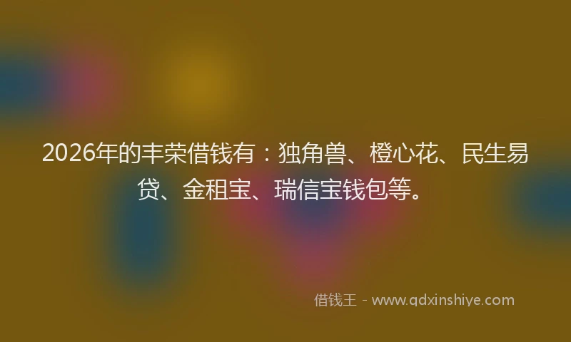2026年的丰荣借钱有：独角兽、橙心花、民生易贷、金租宝、瑞信宝钱包等。