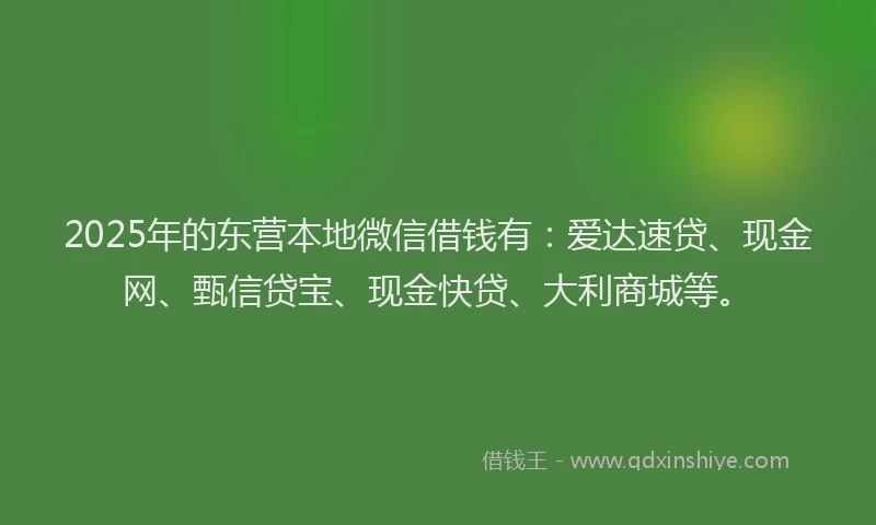 2025年的东营本地微信借钱有：爱达速贷、现金网、甄信贷宝、现金快贷、大利商城等。