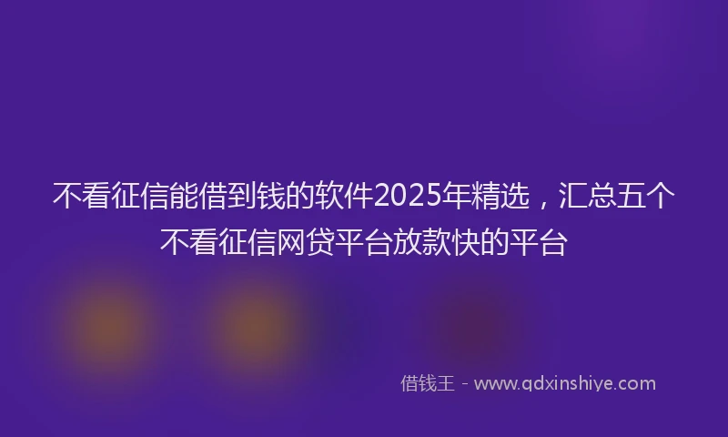不看征信能借到钱的软件2025年精选，汇总五个不看征信网贷平台放款快的平台