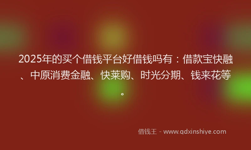 2025年的买个借钱平台好借钱吗有：借款宝快融、中原消费金融、快莱购、时光分期、钱来花等。