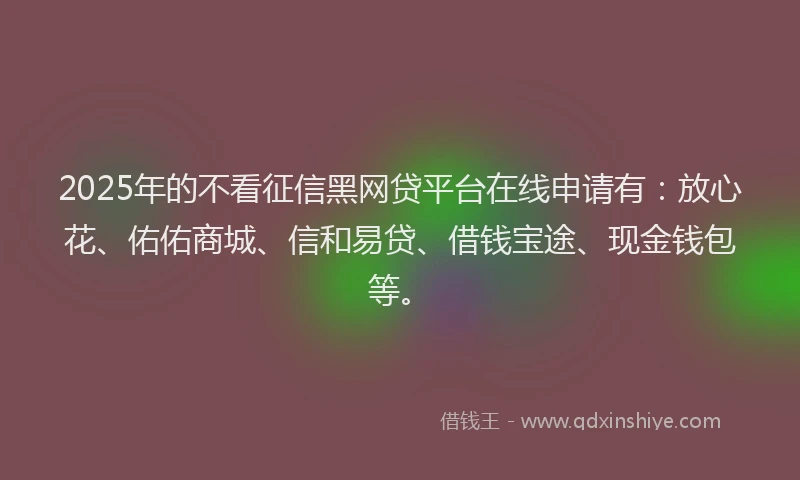2025年的不看征信黑网贷平台在线申请有:放心花、佑佑商城、信和易贷、借钱宝途、现金钱包等。