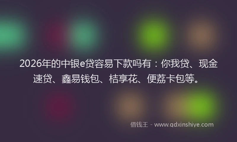 2026年的中银e贷容易下款吗有:你我贷、现金速贷、鑫易钱包、桔享花、便荔卡包等。
