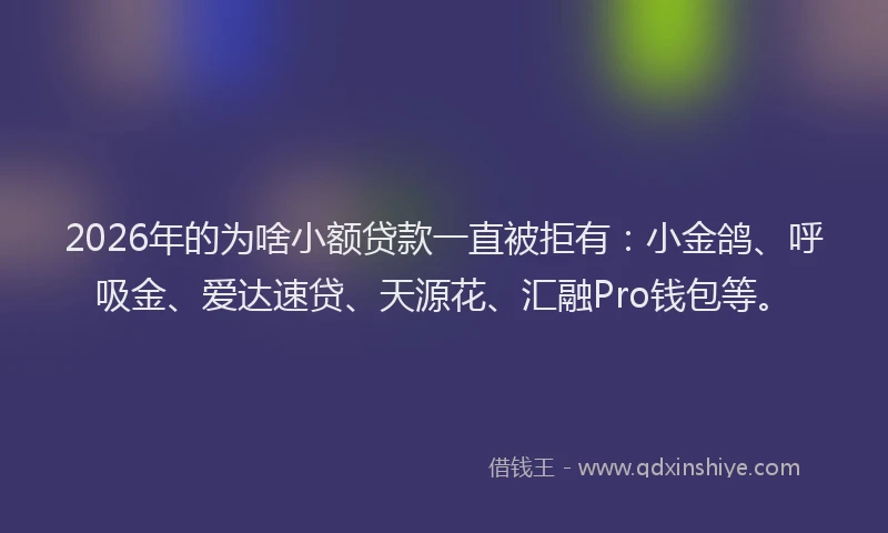 2026年的为啥小额贷款一直被拒有：小金鸽、呼吸金、爱达速贷、天源花、汇融Pro钱包等。