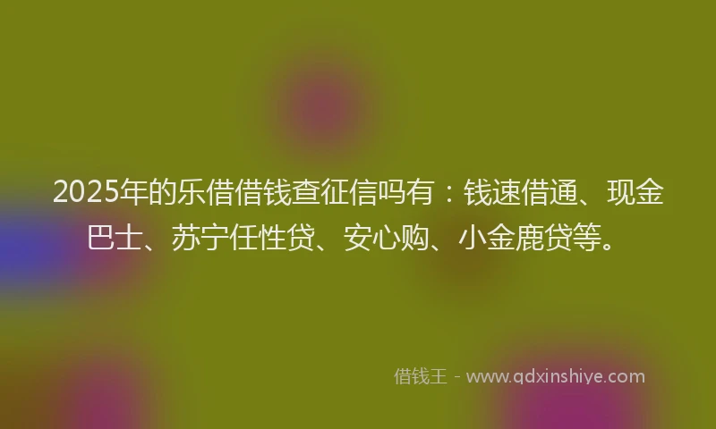 2025年的乐借借钱查征信吗有:钱速借通、现金巴士、苏宁任性贷、安心购、小金鹿贷等。