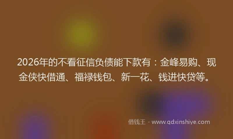 2026年的不看征信负债能下款有：金峰易购、现金侠快借通、福禄钱包、新一花、钱进快贷等。