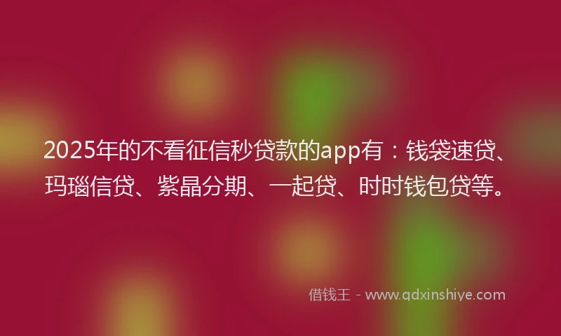 2025年的不看征信秒贷款的app有：钱袋速贷、玛瑙信贷、紫晶分期、一起贷、时时钱包贷等。