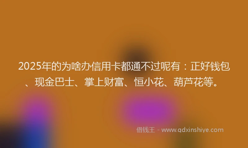 2025年的为啥办信用卡都通不过呢有：正好钱包、现金巴士、掌上财富、恒小花、葫芦花等。