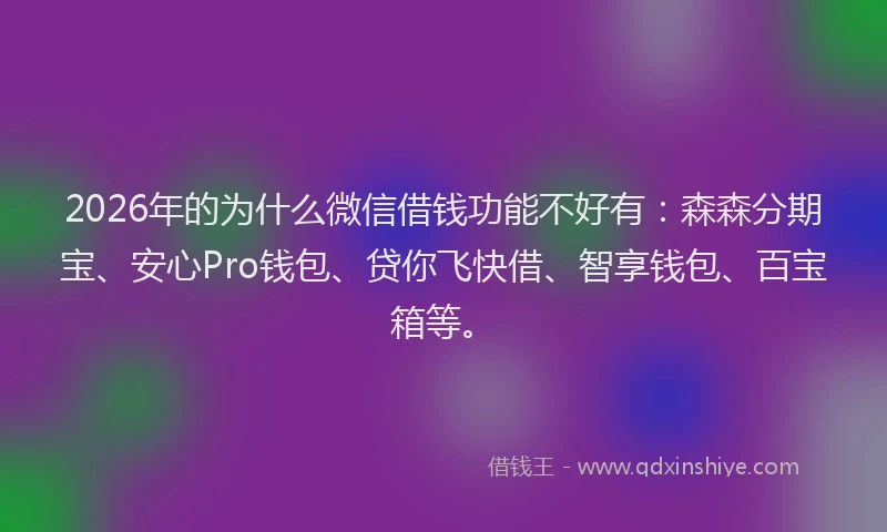 2026年的为什么微信借钱功能不好有：森森分期宝、安心Pro钱包、贷你飞快借、智享钱包、百宝箱等。