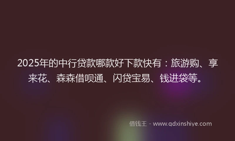 2025年的中行贷款哪款好下款快有:旅游购、享来花、森森借呗通、闪贷宝易、钱进袋等。