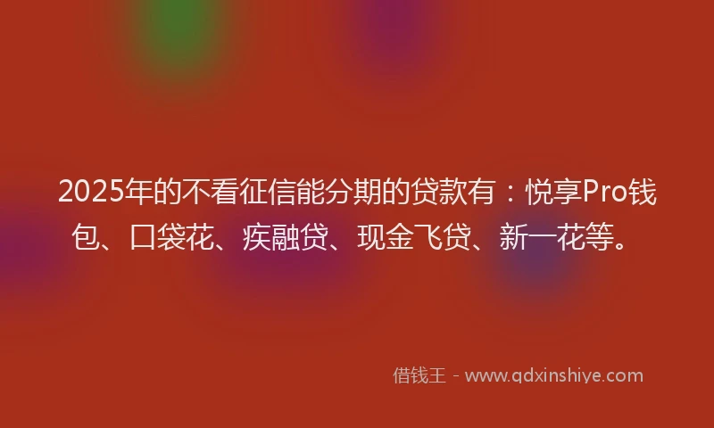 2025年的不看征信能分期的贷款有：悦享Pro钱包、口袋花、疾融贷、现金飞贷、新一花等。