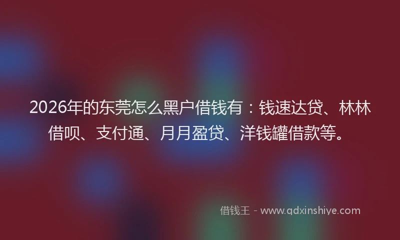2026年的东莞怎么黑户借钱有：钱速达贷、林林借呗、支付通、月月盈贷、洋钱罐借款等。