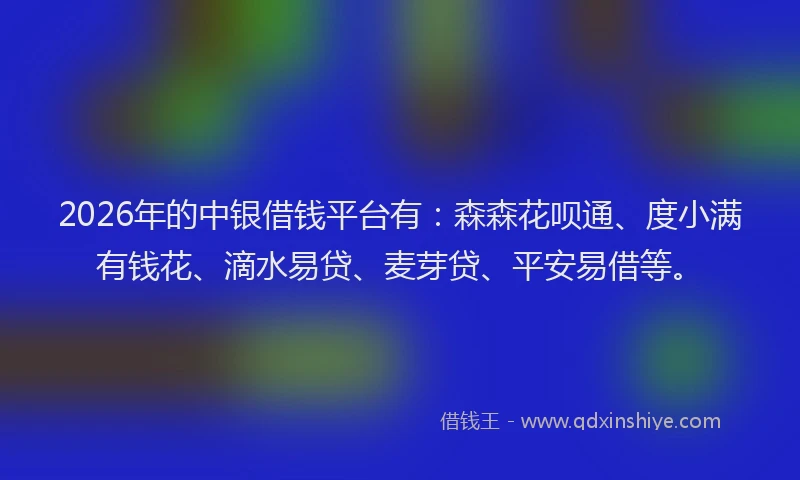 2026年的中银借钱平台有：森森花呗通、度小满有钱花、滴水易贷、麦芽贷、平安易借等。